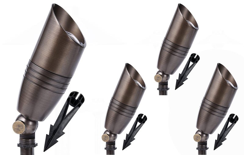 MIK Solutions أضواء سبوت LED للإضاءة الخارجية للمناظر الطبيعية 108 (عبوة 4) - أضواء سبوت LED من النحاس الأصفر للإضاءة الأمنية للحدائق المنزلية الجميلة والمشرقة وطويلة الأمد لمنطقة الفناء وحوض السباحة (بدون لمبة) - Image 1